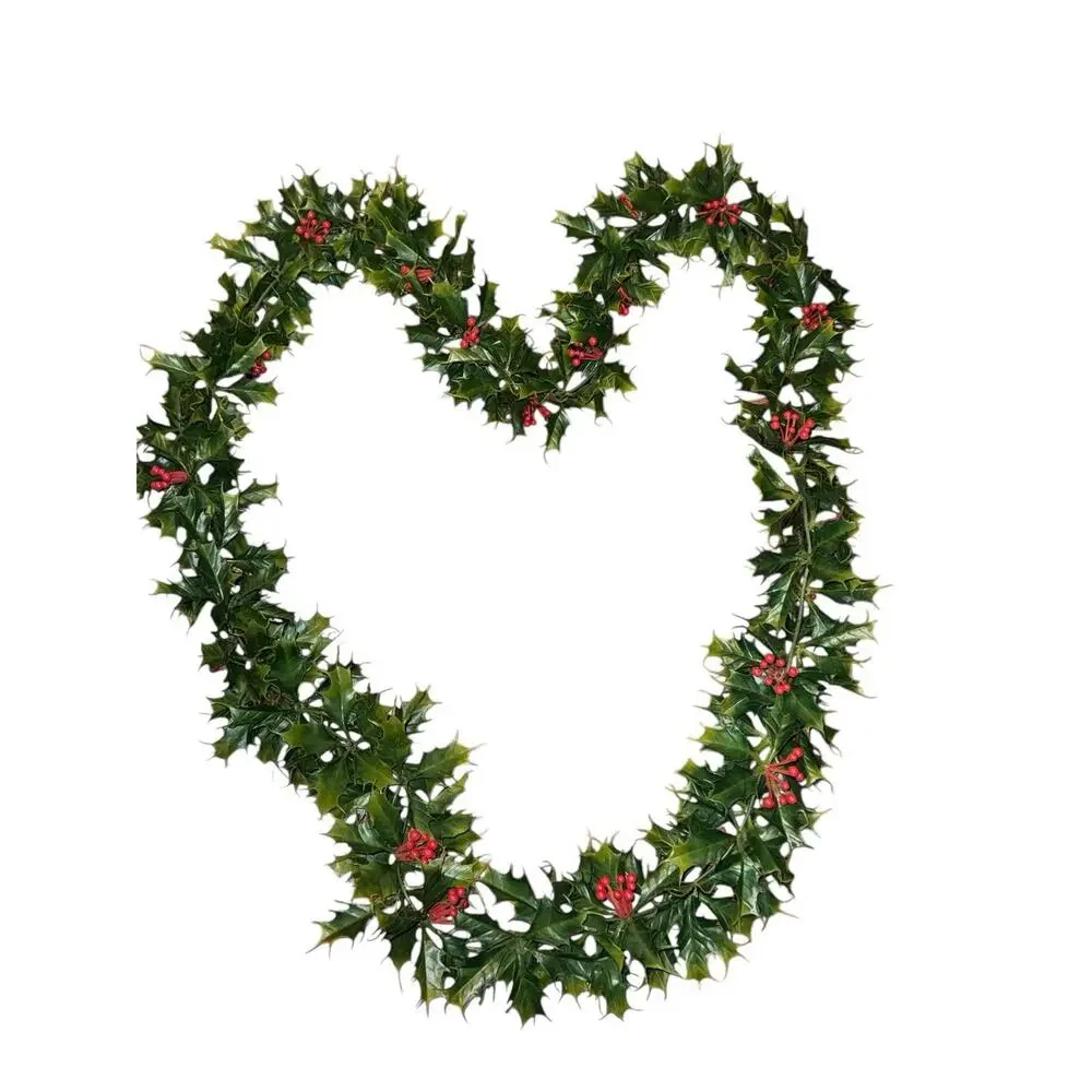 Vintage Artificial Holly Garland Red‎ Berries Christmas Holiday Greenery 6 Feet
